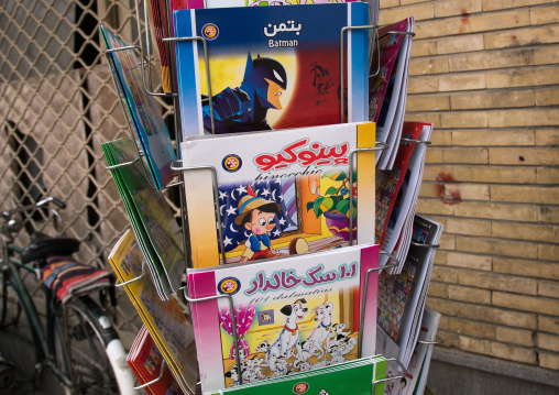 batman, pinocchio and 101 dalmatians postcards for sale in bazaar, Isfahan Province, isfahan, Iran
