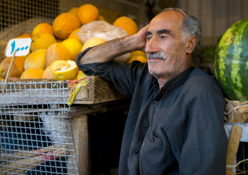 Man Selling Watermelons In The Bazaar, Kermanshah, Iran
