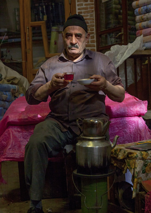 Man Drinking A Tea Inside The Old Bazaar, Tabriz, Iran