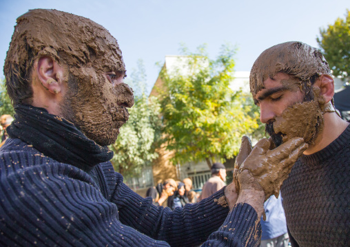 Iranian Shiite Muslim Men Covering With Mud During Ashura Day, Kurdistan Province, Bijar, Iran