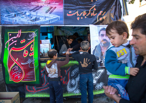 Iranian Shiite Muslims Children Drinking Nazri Tea Distributed Freely During Muharram, Kurdistan Province, Bijar, Iran