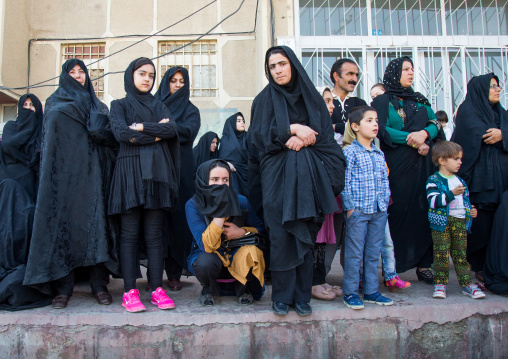 Iranian Shiite Muslims Women And Children Watching The Ashura Parade, The Day Of The Death Of Imam Hussein, Kurdistan Province, Bijar, Iran