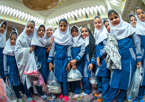 Veiled Veiled Muslim Shiite Schoolgirls In The Shah-e-cheragh Mausoleum, Fars Province, Shiraz, Iran
