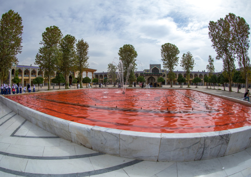 The Shah-e-cheragh Mausoleum With The Bassin Filled With Red Water To Commemorate Ashura, Fars Province, Shiraz, Iran
