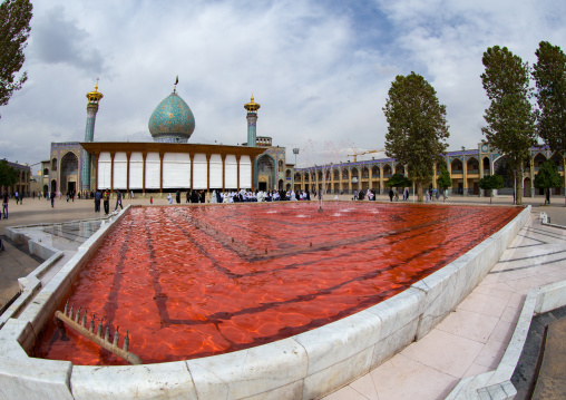 The Shah-e-cheragh Mausoleum With The Bassin Filled With Red Water To Commemorate Ashura, Fars Province, Shiraz, Iran
