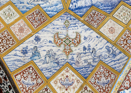 Detail Of A Painted Ceiling In Bagh-e Tarikhi-ye Fin Garden, Isfahan Province, Kashan, Iran