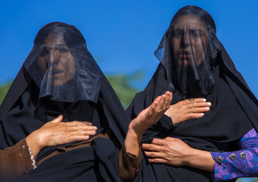 Shiite Muslim Women Mourning Imam Hussein On The Day Of Tasua With Their Faces Covered By A Veil, Lorestan Province, Khorramabad, Iran