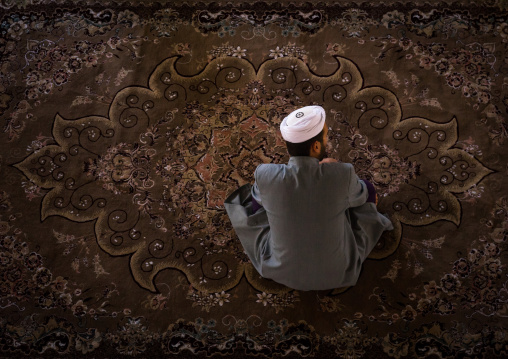 Iranian Shiite Muslim Kneeling And Praying In Mosque, Golestan Province, Karim Ishan, Iran