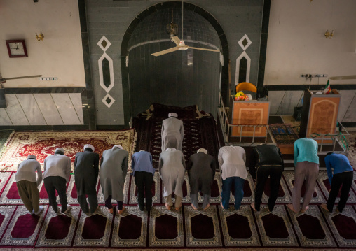Iranian Shiite Muslim Prayers In A Mosque, Golestan Province, Karim Ishan, Iran