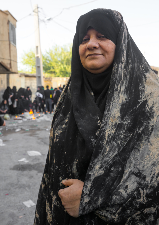 An Elderly Iranian Shiite Woman Covered With Mud During The Chehel Manbar Ceremony One Day Before Ashura, Lorestan Province, Khorramabad, Iran