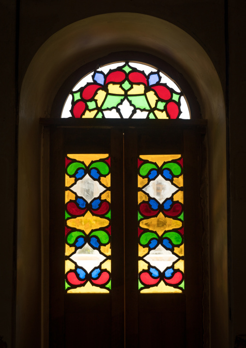 Stained Glass Window In Aghazadeh Mansion, Fars Province, Abarkooh, Iran