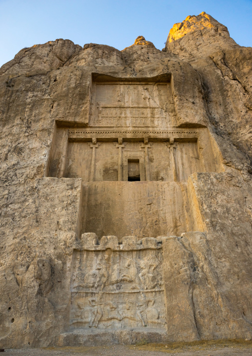 Achaemenian Royal Tombs In Naqsh-e Rustam Necropolis With Victory Of Bahram Ii Below, Fars Province, Shiraz, Iran