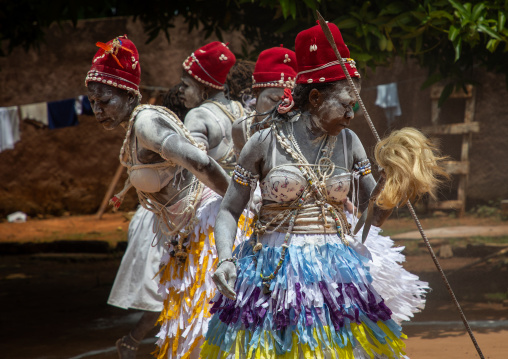 Women dancing during a ceremony in Adjoua Messouma Komians initiation centre, Moyen-Comoé, Aniassue, Ivory Coast