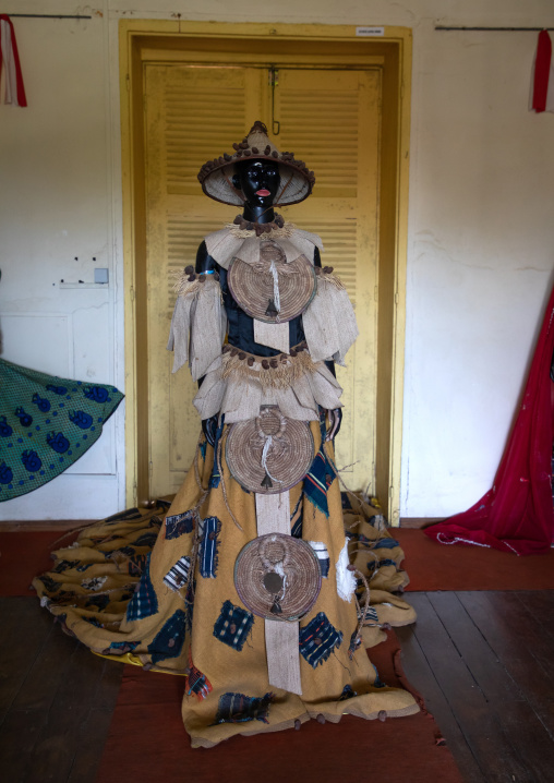 Modern dresse displayed in the national museum of costumes formerly the governor's palace, Sud-Comoé, Grand-Bassam, Ivory Coast