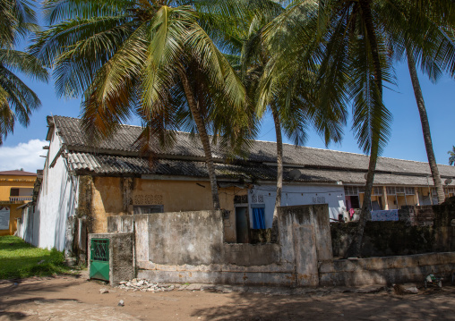 Old french colonial building tuned into houses for the local people in the UNESCO world heritage area, Sud-Comoé, Grand-Bassam, Ivory Coast