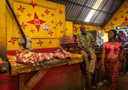 Butchery inside an african indoor market, Poro region, Korhogo, Ivory Coast