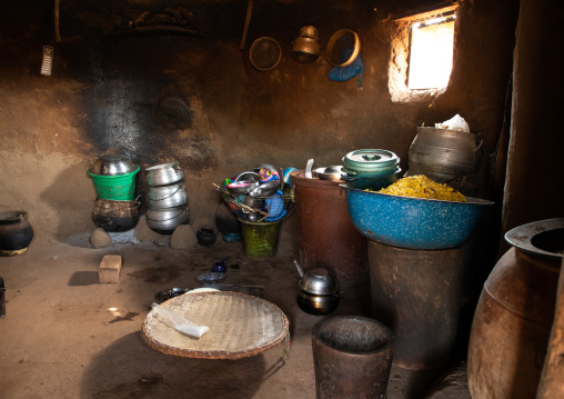 Traditional kitchen inside a hut, Savanes district, Niofoin, Ivory Coast
