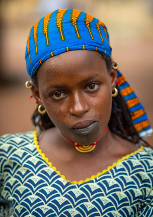 Portrait of a Peul tribe woman with tattooed lips, Savanes district, Boundiali, Ivory Coast