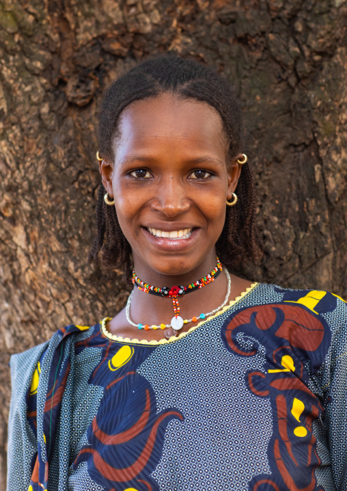 Portrait of a smiling Peul tribe woman, Savanes district, Boundiali, Ivory Coast