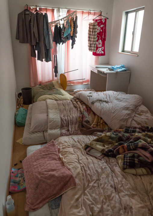 Inside a bedroom house destroyed by the 2011 earthquake and tsunami five years after, Fukushima prefecture, Tomioka, Japan