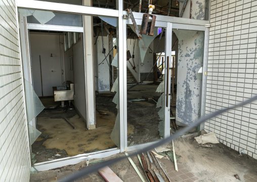 Devastated marine house in the highly contaminated area after the daiichi nuclear power plant irradiation and the tsunami, Fukushima prefecture, Futaba, Japan