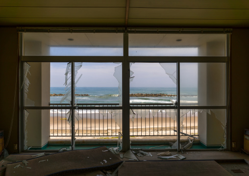 View from a devastated marine house in the highly contaminated area after the daiichi nuclear power plant irradiation and the tsunami, Fukushima prefecture, Futaba, Japan
