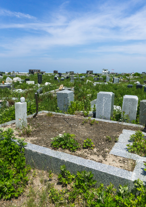 The remains of a destroyed cemetery after the 2011 earthquake and tsunami, Fukushima prefecture, Namie, Japan