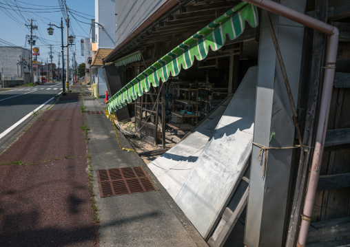 A shop in the highly contaminated area destroyed by the 2011 earthquake five years after, Fukushima prefecture, Tomioka, Japan