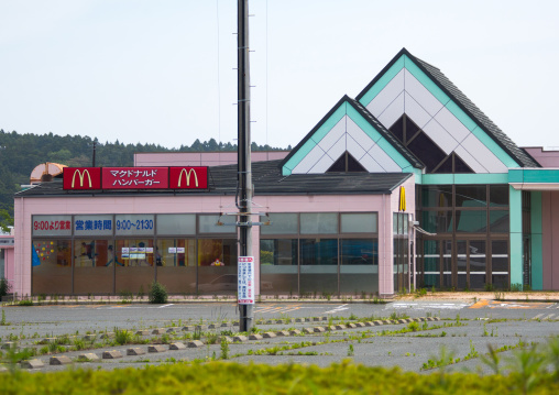 Abandoned mcdonalds in the difficult-to-return zone after the daiichi nuclear power plant irradiation, Fukushima prefecture, Naraha, Japan
