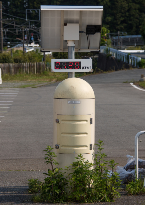 A radiation dosimeter placed in a highly contaminated area after the daiichi nuclear power plant irradiation, Fukushima prefecture, Tomioka, Japan