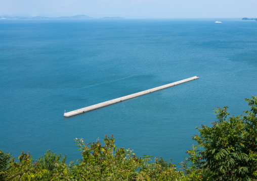 Aerial view of a pier in the sea, Kagawa prefecture, Teshima, Japan