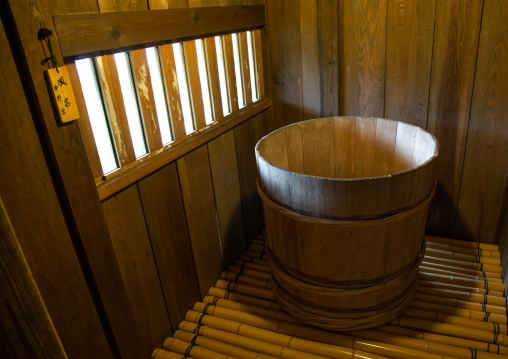 Wooden bathtub in a traditional house, Kyoto Prefecture, Miyama, Japan