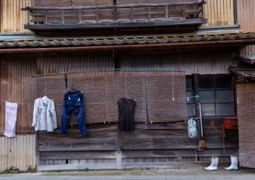Clthes drying in front of a funaya house, Kyoto prefecture, Ine, Japan