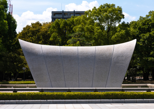 Cenotaph for a-bomb victims and a-bomb dome, Chugoku region, Hiroshima, Japan