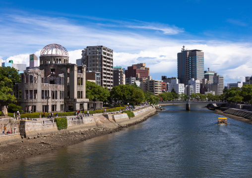 Ota river in front of the Genbaku dome in Hiroshima peace memorial park, Chugoku region, Hiroshima, Japan