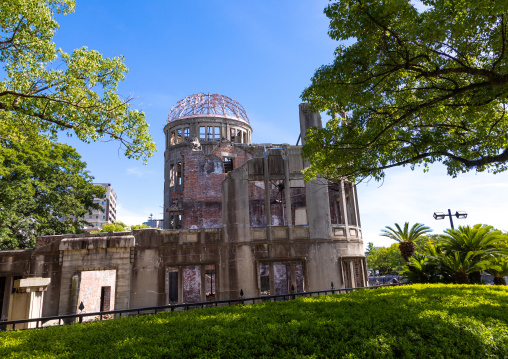 The Genbaku dome also known as the atomic bomb dome in Hiroshima peace memorial park, Chugoku region, Hiroshima, Japan