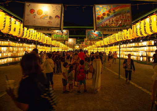 Painted lanterns during Gokoku shrine Mitama matsuri festival for thanking ancestors and fallen soldiers, Kyushu region, Fukuoka, Japan