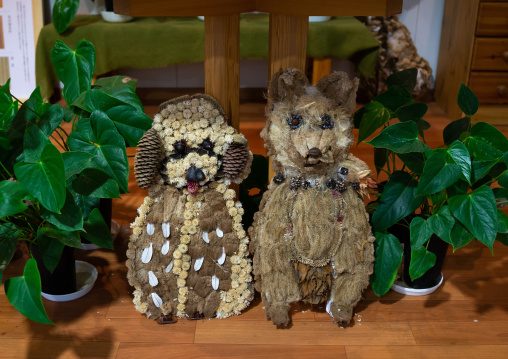Dogs sculptures made with dried herbs and plants, Kansai region, Kyoto, Japan