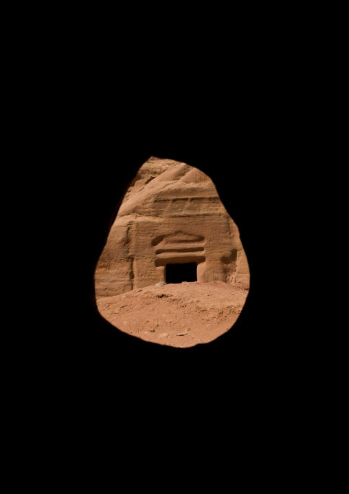 Tomb Seen Thru A Cave Hole, Petra, Jordan