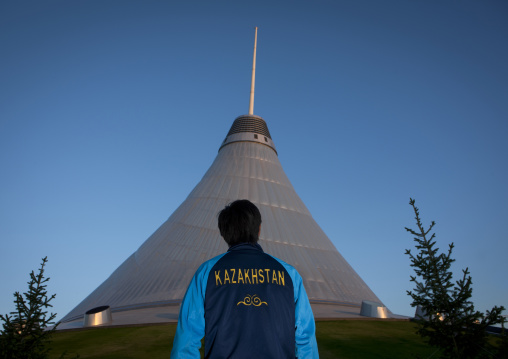 Man In Front Of Khan Shatyr Giant Tent, Astana, Kazakhstan