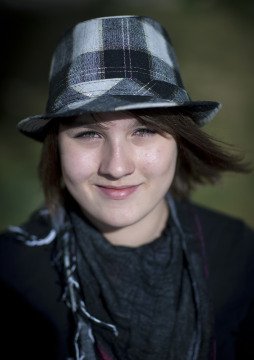 Miss Jane, Ethnic Russian Young Woman Wearing A Hat, Astana, Kazakhstan