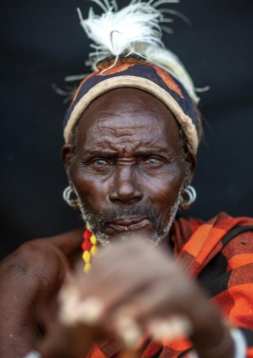 Portrait of a turkana tribesman leader, Rift Valley Province, Turkana lake, Kenya