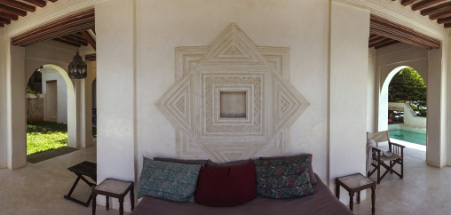 Carved plasterwork used to put some antique artefacts as decoration in forodhani house, Lamu county, Shela, Kenya