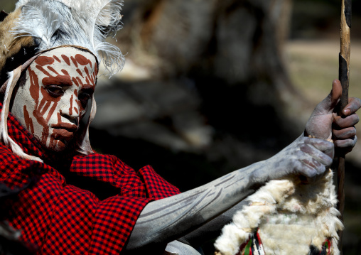 Kikuyu tribe warrior with traditional make up, Kajiado County, Amboseli park, Kenya