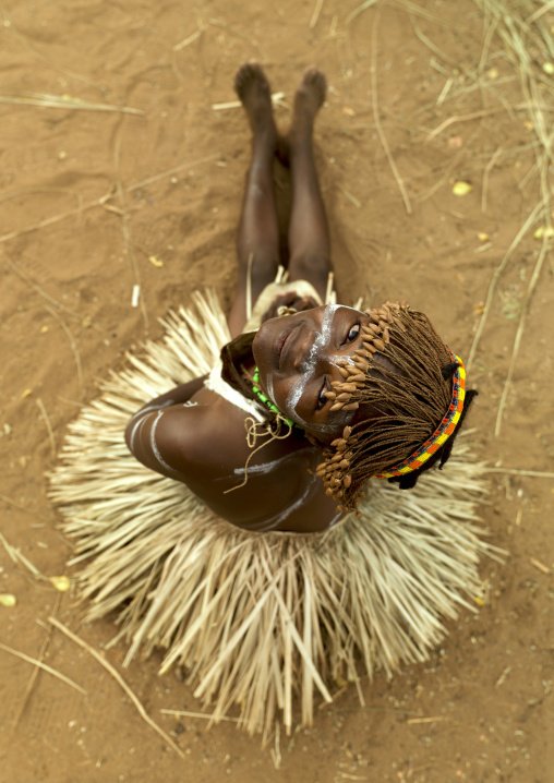 Portrait of a Tharaka tribe woman with a vegetal skirt, Laikipia County, Mount Kenya, Kenya