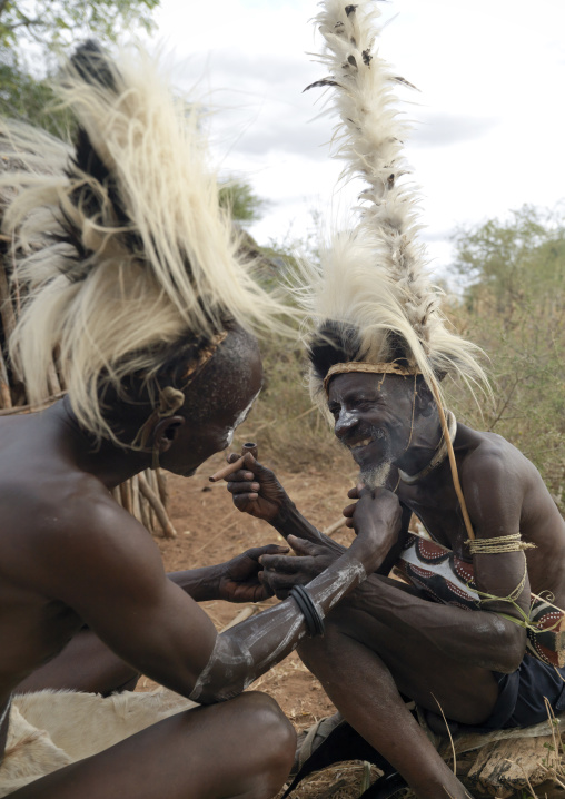 Tharaka tribe men with traditional clothing, Laikipia County, Mount Kenya, Kenya