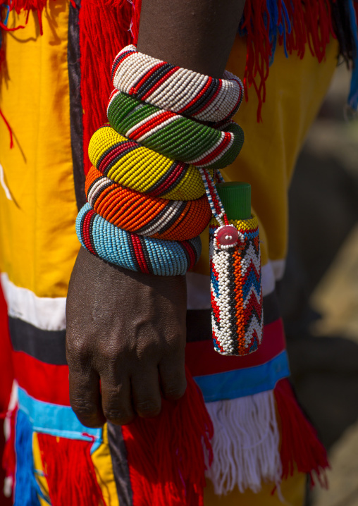Rendille tribesman beded bracelets, Turkana lake, Loiyangalani, Kenya