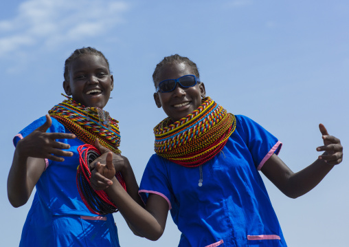 Turkana tribe women with huge necklaces, Turkana lake, Loiyangalani, Kenya