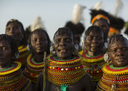 Turkana tribe women with huge necklaces, Turkana lake, Loiyangalani, Kenya