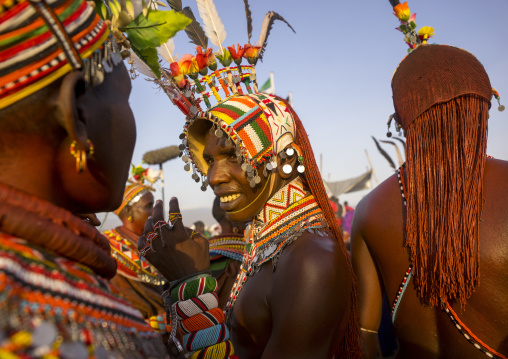 Rendille warriors with long braided hair, Turkana lake, Loiyangalani, Kenya